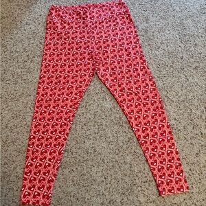 LuLaRoe Red and Pink Heart Pattern Leggings